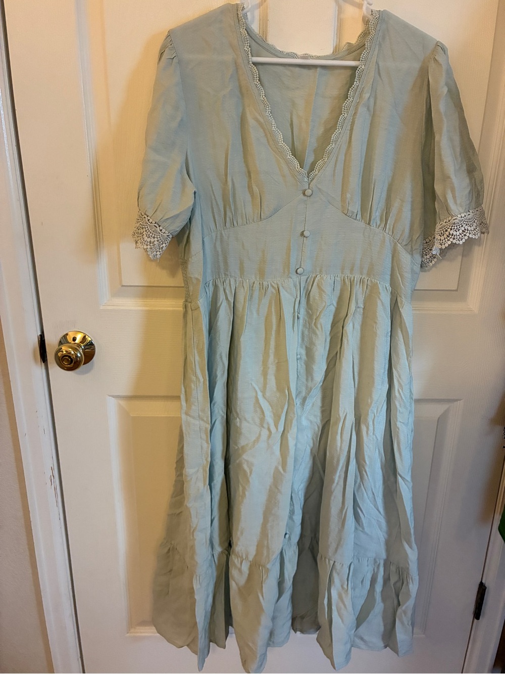Light Mint Lace-Trim Midi Dress